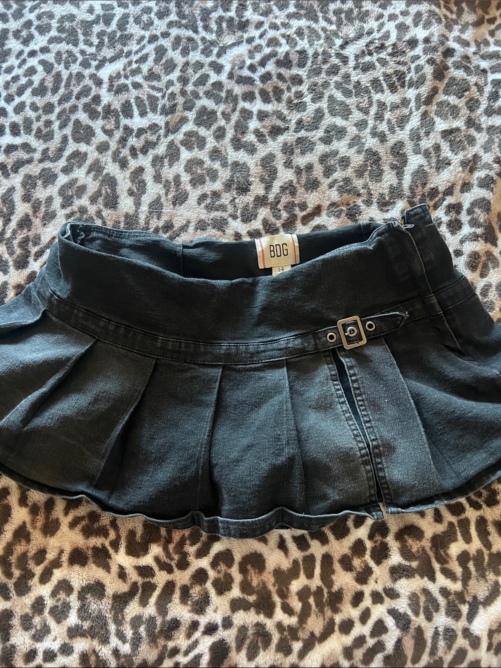 BDG Black Pleated Denim Skirt with Side Buckle